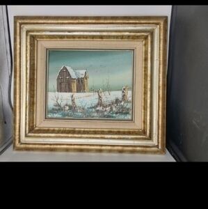 Vintage barnscape oil painting by Everett Woodson‎